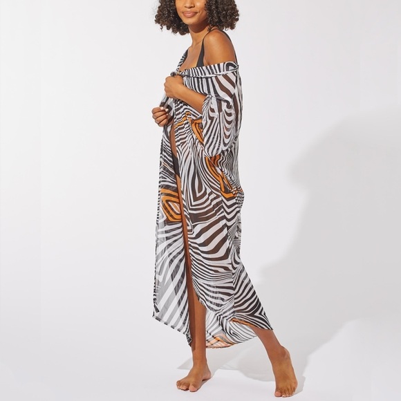 Women’s Animal Print Sheer Lightweight 3/4 Sleeve Full Length Maxi Kimono OS - Picture 7 of 16